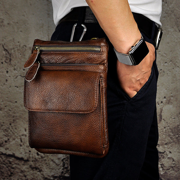 Leather Belt Pouch Mens Waist Bag Shoulder Bag for Men
