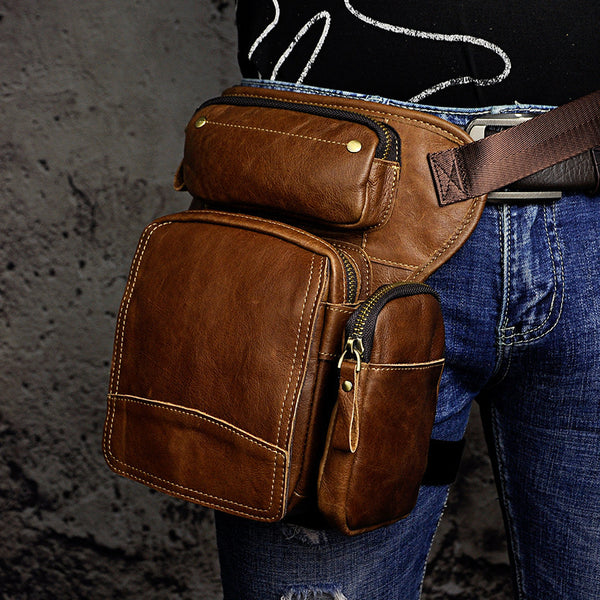 Leather Drop Leg Bag Belt Pouch Mens Waist Bag Shoulder Bag for Men