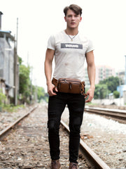 Leather Fanny Pack Mens Waist Bag Hip Pack Belt Bag Bumbag for Men
