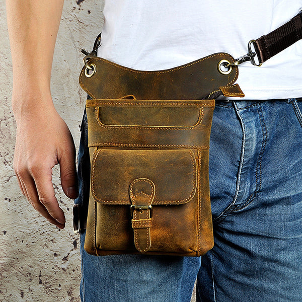 Leather Drop Leg Bag Belt Pouch Mens Waist Bag Shoulder Bag for Men