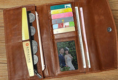 Cool Mens Leather Long Wallet for Men Long Trifold Brown Wallets - iwalletsmen