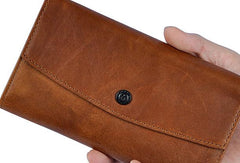 Cool Mens Leather Long Wallet for Men Long Trifold Brown Wallets - iwalletsmen