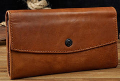 Cool Mens Leather Long Wallet for Men Long Trifold Brown Wallets - iwalletsmen