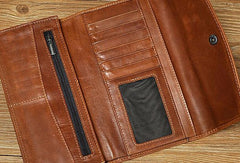 Cool Mens Leather Long Wallet for Men Long Trifold Brown Wallets - iwalletsmen
