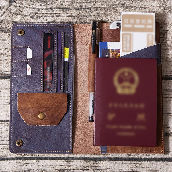 Cool Leather Long Wallet for Men Vintage Bifold Wallets Passport Travel Wallets - iwalletsmen