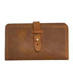 Cool Leather Long Wallet for Men Vintage Bifold Wallet Passport Travel Wallet - iwalletsmen