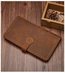 Cool Leather Long Wallet for Men Vintage Bifold Wallet Passport Travel Wallet - iwalletsmen