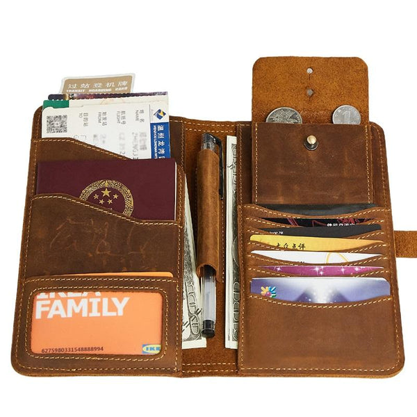 Cool Leather Long Wallet for Men Vintage Bifold Wallet Passport Travel Wallet - iwalletsmen