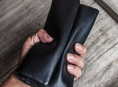 Leather Long Wallets for Men Trifold Black Men Long Wallet
