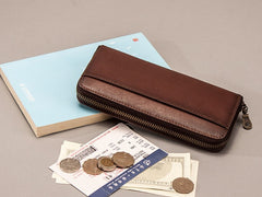 Leather Long Wallets for Men Zipper Long Wallet