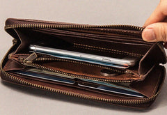 Leather Long Wallets for Men Zipper Long Wallet