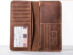 Leather Long Wallets for men Bifold Vintage Men Long Wallet