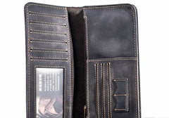 Leather Long Wallets for men Bifold Vintage Men Long Wallet