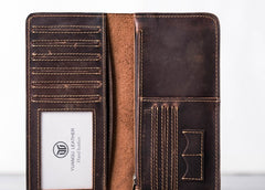 Leather Long Wallets for men Bifold Vintage Men Long Wallet