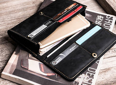 Leather Long Wallets for men Bifold Vintage Men Long Wallet