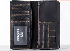 Leather Long Wallets for men Bifold Vintage Men Long Wallet