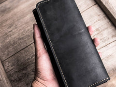 Leather Long Wallets for men Bifold Vintage Men Long Wallet