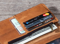 Leather Long Wallets for men Bifold Vintage Men Long Wallet