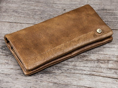Leather Long Wallets for men Bifold Vintage Men Long Wallet