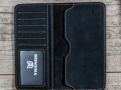 Leather Long Wallets for men Bifold Vintage Men Long Wallet