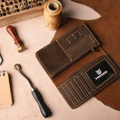Leather Long Wallets for men Bifold Vintage Men Long Wallet
