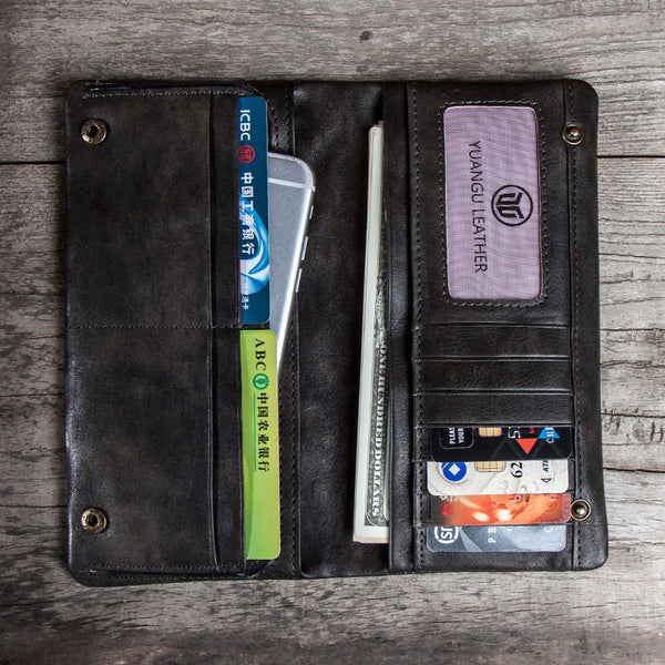 Leather Long Wallets for men Bifold Vintage Men Long Wallet
