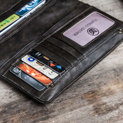 Leather Long Wallets for men Bifold Vintage Men Long Wallet
