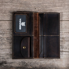 Leather Long Wallets for men Bifold Vintage Men Long Wallet