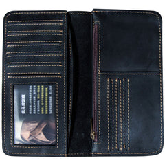 Leather Long Wallets for men Bifold Vintage Men Long Wallet