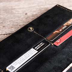 Leather Long Wallets for men Bifold Vintage Men Long Wallet