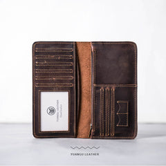 Leather Long Wallets for men Bifold Vintage Men Long Wallet