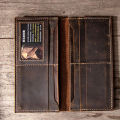 Leather Long Wallets for men Bifold Vintage Men Long Wallet