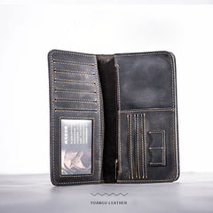 Leather Long Wallets for men Bifold Vintage Men Long Wallet