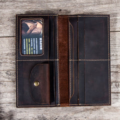 Leather Long Wallets for men Bifold Vintage Men Long Wallet