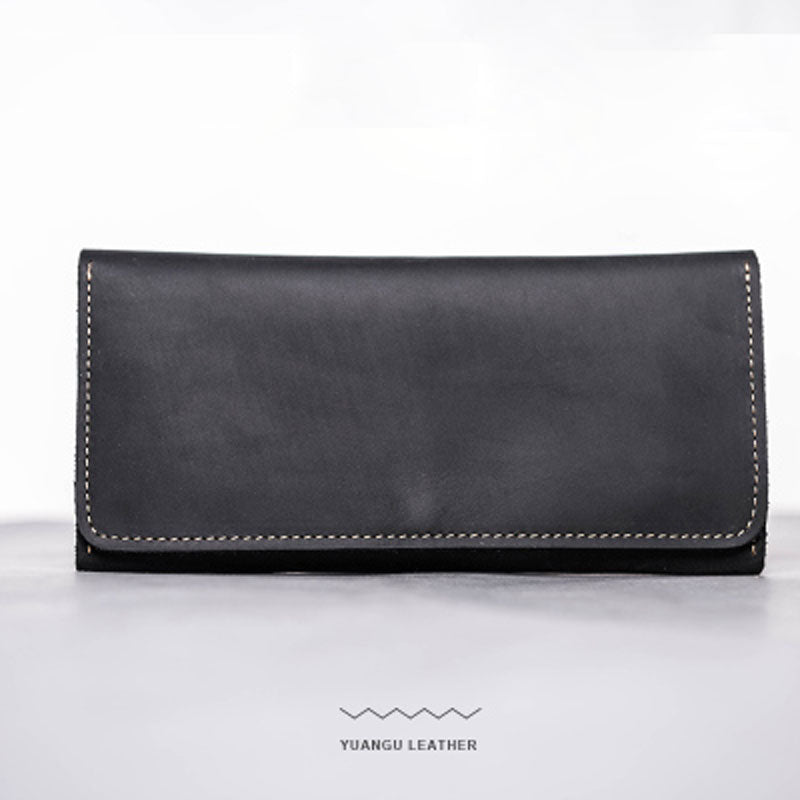 Leather Long Wallets for men Bifold Vintage Men Long Wallet