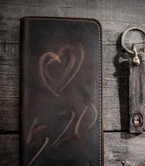 Leather Long Wallets for men Bifold Vintage Men Long Wallet