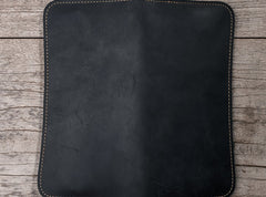 Leather Long Wallets for men Black Bifold Men Long Wallet