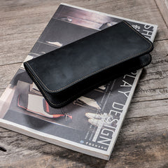 Leather Long Wallets for men Black Bifold Men Long Wallet