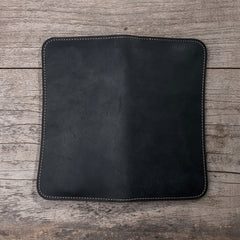 Leather Long Wallets for men Black Bifold Men Long Wallet