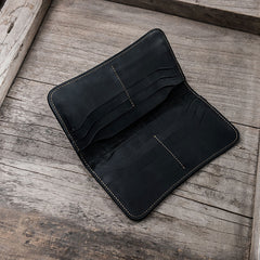 Leather Long Wallets for men Black Bifold Men Long Wallet