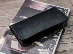 Leather Long Wallets for men Black Bifold Men Long Wallet