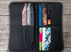 Leather Long Wallets for men Black Bifold Men Long Wallet