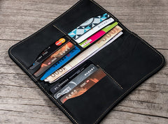 Leather Long Wallets for men Black Bifold Men Long Wallet