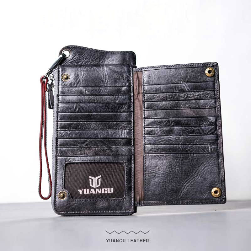 Leather Long Wallets for men Chain Wallet Bifold Vintage Men