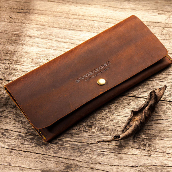 Leather Long Wallets for men Slim Bifold Vintage Men Long Wallet