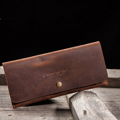 Leather Long Wallets for men Slim Bifold Vintage Men Long Wallet