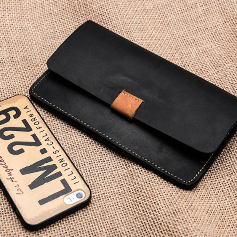 Leather Long Wallets for men Vintage Bifold Men Long Wallet