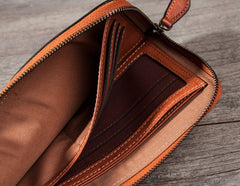 Leather Long Wallets for men Zipper Bifold Vintage Men Long Wallet