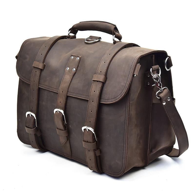 Leather Men Large Briefcase Handbag Travel Bag Messenger Bag For Men - iwalletsmen