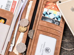 Leather Men Long Wallets for Travel Wallet Bifold Passport Wallet for Men